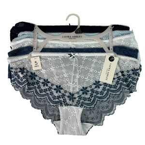 Laura Ashley Women’s Panties Sz Large Pkg/5 Hipsters Lace Bows On Front MSRP $48